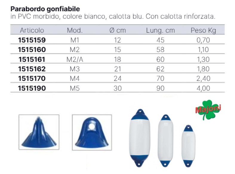 PARABORDO MAJONI Ø 300 X 900 mm BIANCO CON CALOTTA BLU  M5 STAR 