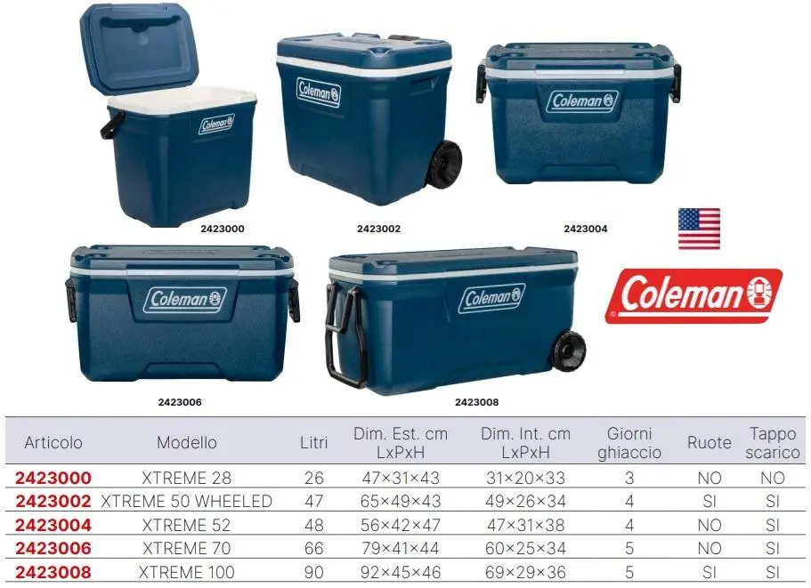 GHIACCIAIA COLEMAN 47 LITRI MODELLO XTREME  50 CON RUOTE WHEELED
