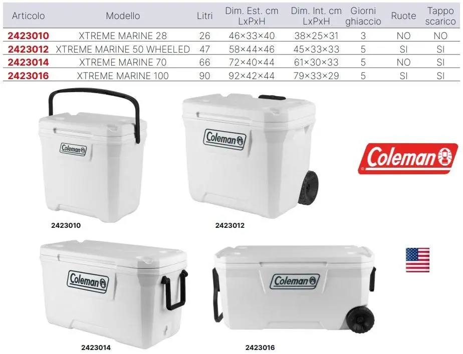 GHIACCIAIA COLEMAN 90 LITRI MODELLO XTREME MARINE PERSONAL 100 CON RUOTE