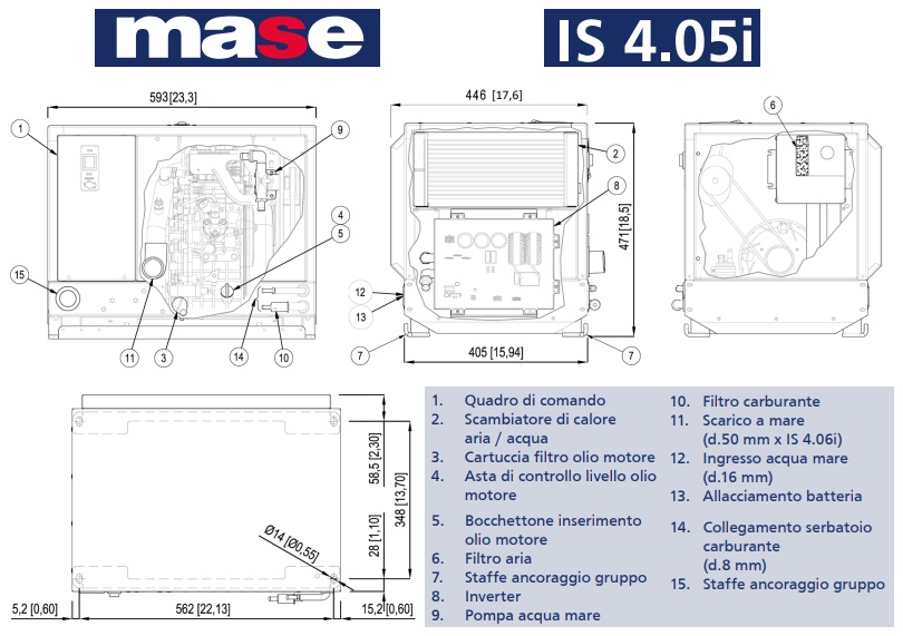 GRUPPO ELETTROGENO MARINO MASE IS 4.05i CON INVERTER E MOTORE DIESEL 3150 GIRI/MIN VERSIONE SILENZIATA