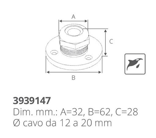 PASSACAVO INOX AISI 316 PER CAVI Ø 12 - 20 mm