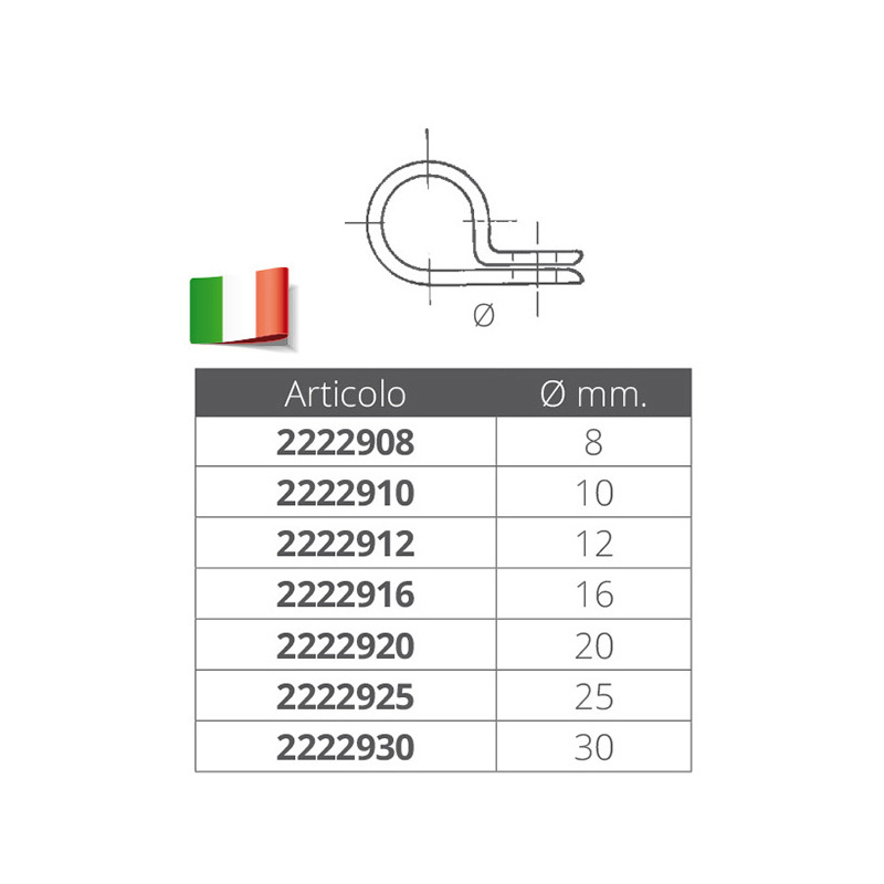 FASCETTA FERMACAVO INOX COPERTURA IN GOMMA Ø 16 mm PEZZI 100